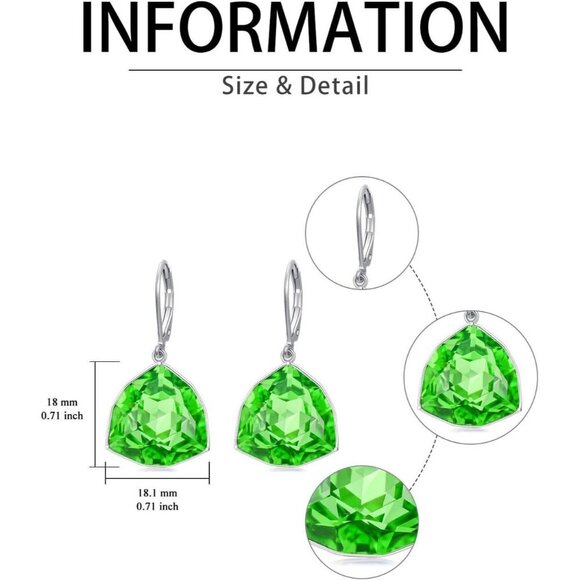 Sterling Silver Peridot Simple Geometric Birthstone Dangle Drop Earring Jewelry - Picture 3 of 5